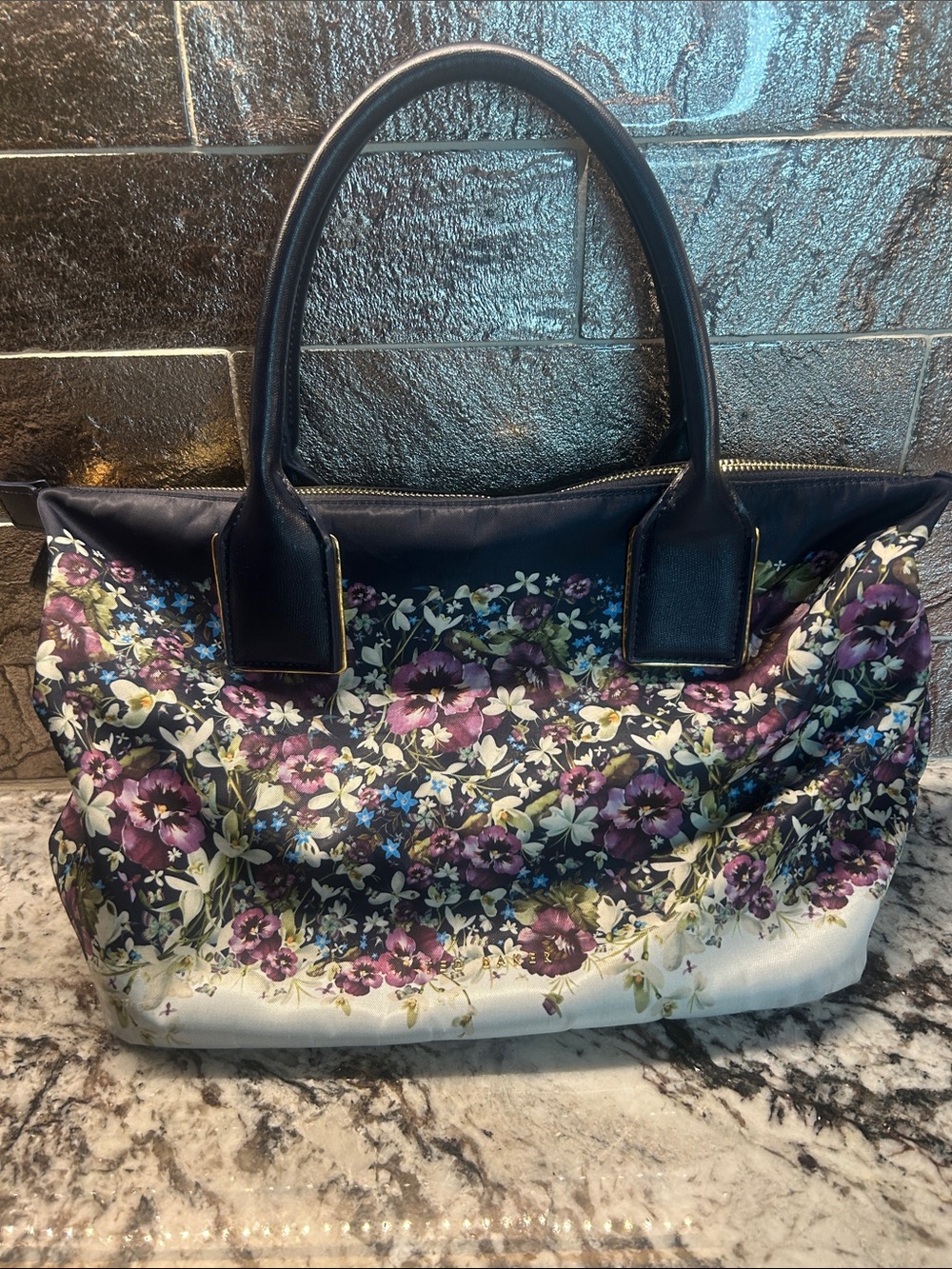 Ted Baker Purple and Black Floral Tote